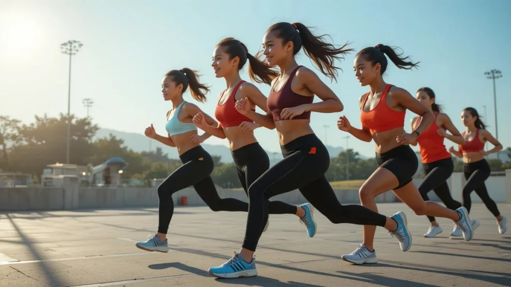 Athletes training outdoors wearing trendy activewear and fitness outfits from Wear2Play